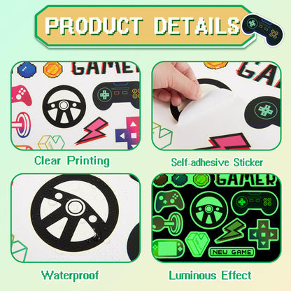 Glow in The Dark Gamer Wall Stickers, Game Controller Joystick Video Gaming Wall Decals, Boys Baby Kids Bedroom Playroom Room Decor Nursery