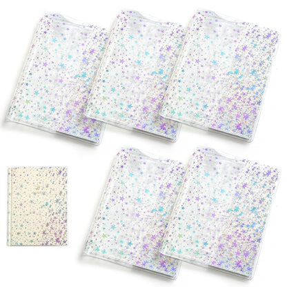 5 Pcs A5 Planner Cover,Glitter Star Jelly Cover Transparent Notebook Cover,Waterproof PVC Clear Journal Cover for a5 Standard Notebooks,Sparkling Star Design
