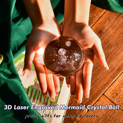 IFOLAINA Mermaid Crystal Ball Gifts for Girls Her Mermaid Lovers Birthday Christmas Decorative Globes 3D Crystal Tale Sphere Decor