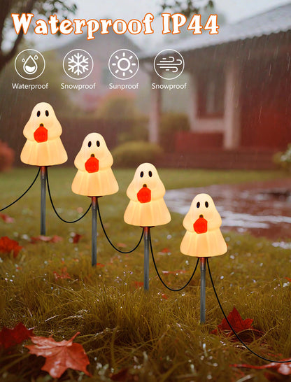 Halloween Ghost Pathway Lights Outdoor, 7Ft C7 Halloween Decorations Pathway String Lights with 4 Elves Holding Pumpkin Walkway Lights Waterproof, Plug-in Night Lights for Porch Yard Patio Garden