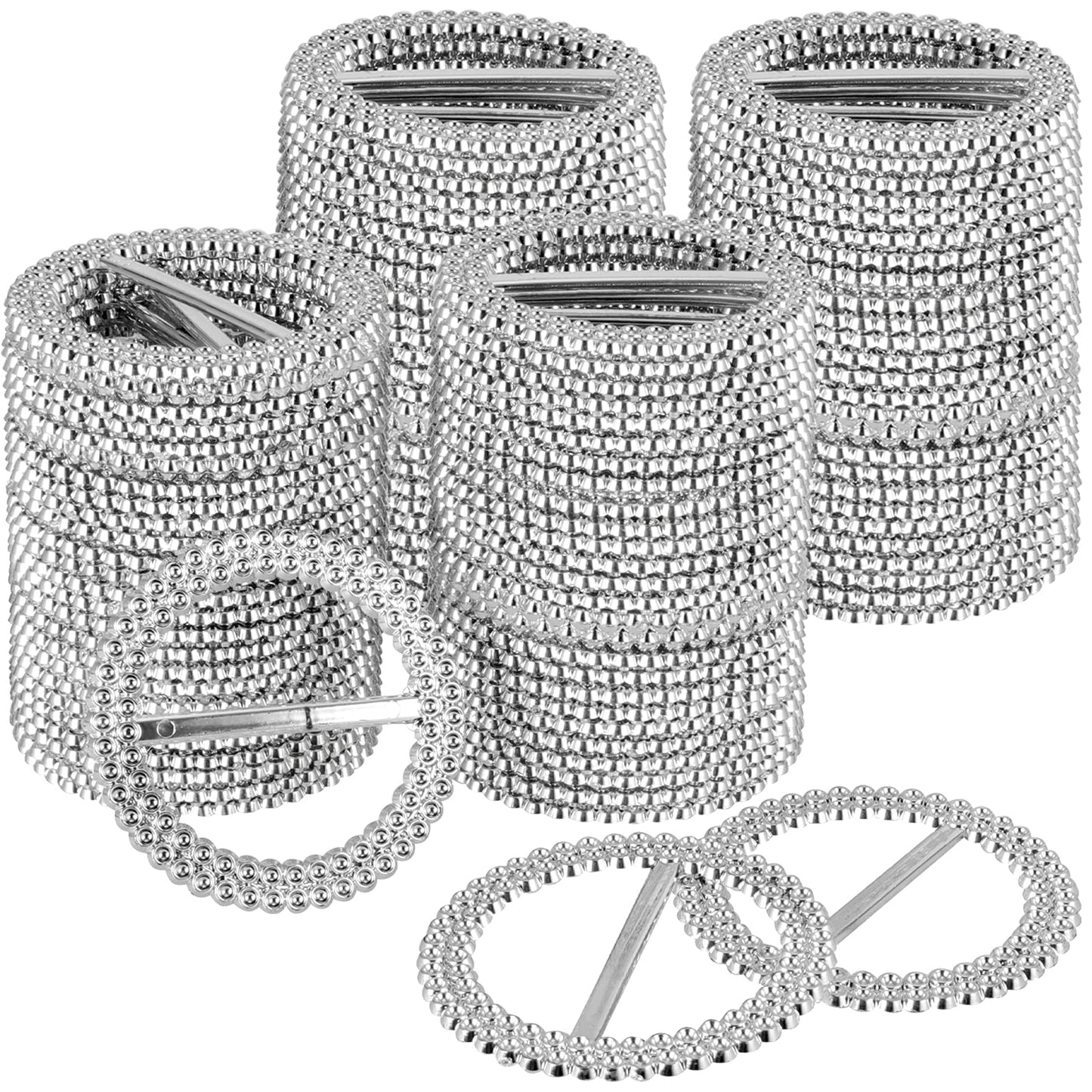 MUKLEI 200 PCS 2.36 Inches Acrylic Rhinestone Buckle, Silver Round Chair Sash Buckles, Chair Sash Ribbon Buckles Slider Elegant Band Ring, for Wedding, Party, Banquets, Craft