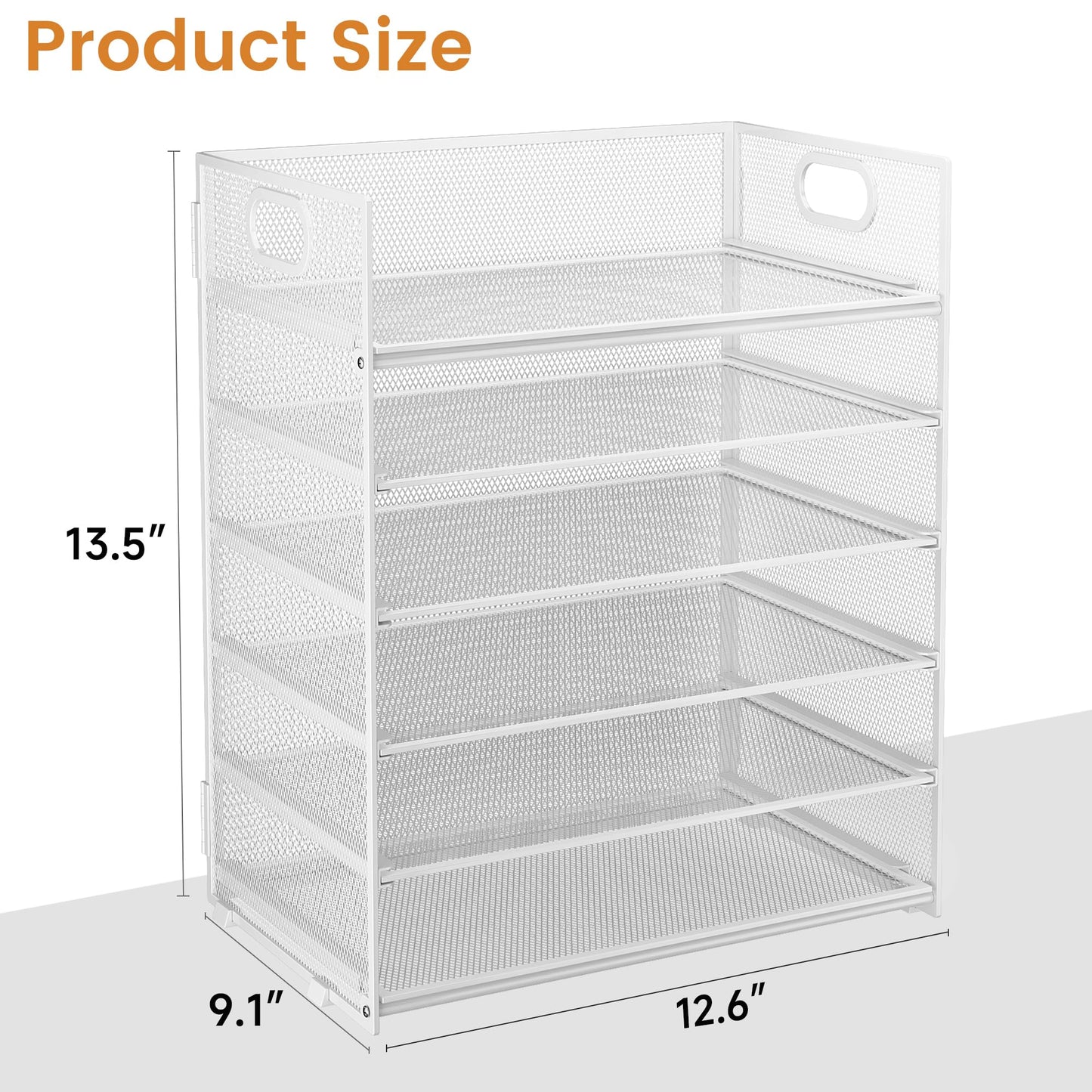 Subekyu 6-Tier Desk Paper Organizer, Desktop File Letter Tray with Handle, Document Sorter and Accessories Holder for Office, Home and School Workspace Organizers, White - 2 Pack