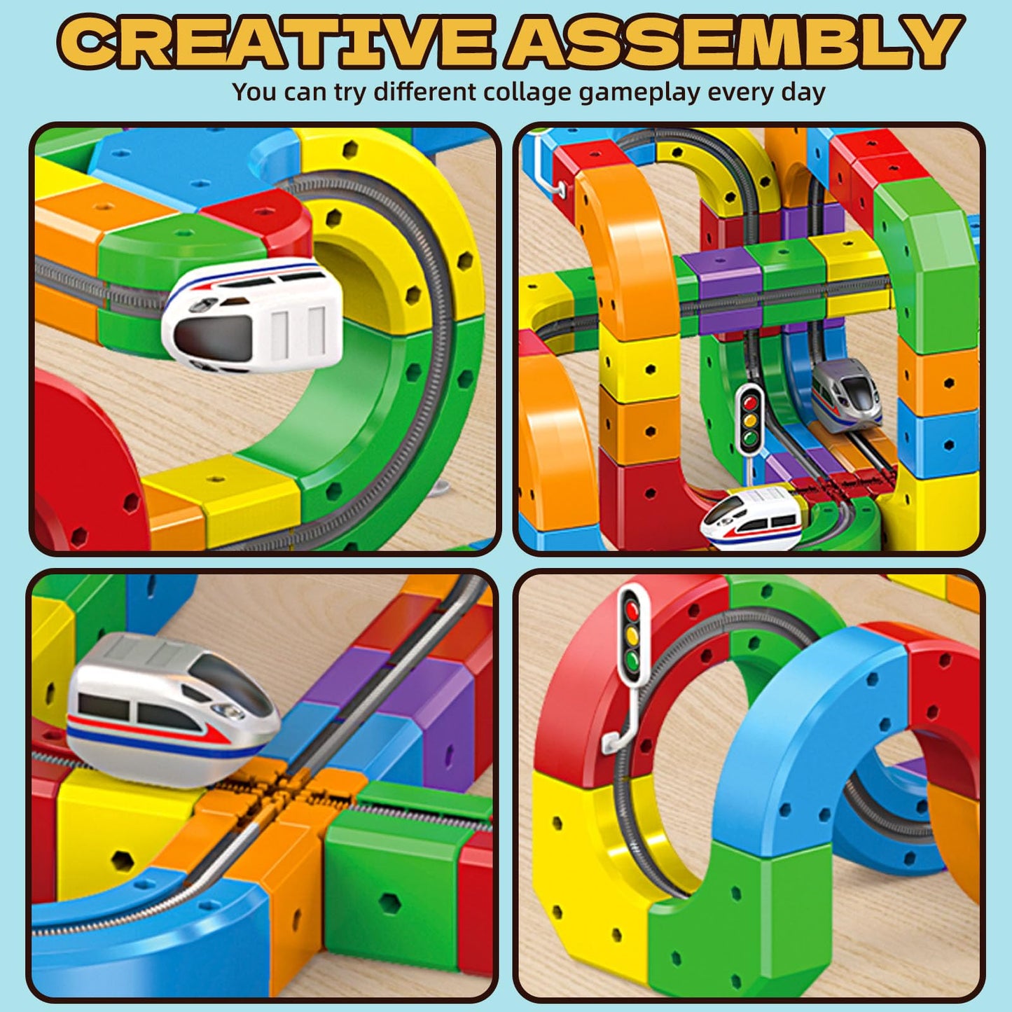 Electric Train Track Sets,DIY Race Car Track,Building Toy Train Track，Magic Cars Sets,Gravity Defying 3D Embedded Layouts & Motorized Car,for 3-8 Years Old Toddler Boys and Girls Birthday (81PCS)