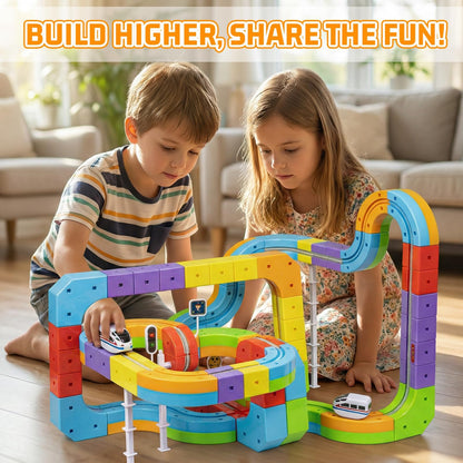 KlickRail Electric Train Set Flexible Race Track for 3 4 5 6 7 8 years old boys and girls, Building Toy Train Track Gravity-Defying 3D Embedded Layouts & Motorized Car, STEM Gift(Deluxe Set(88 Piece))