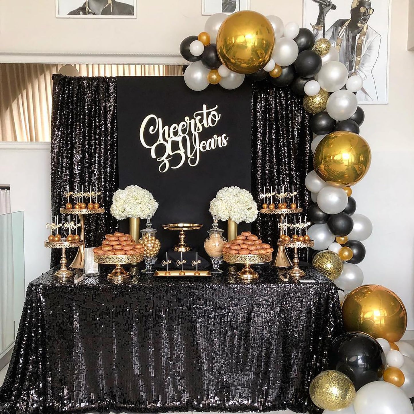 Black Sequin Backdrop 2 Panels 2FTx8FT Halloween Backdrop Curtains Party Decorations Birthday Wedding Photo Backdrop