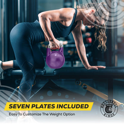Kettlebell Kings Competition Kettlebells Weight (35mm handle) 8-48 KG | Hand weights Workout Gym Equipment & Strength training sets for Women & Men for Home Gym | Suitable for High Repetition Workouts