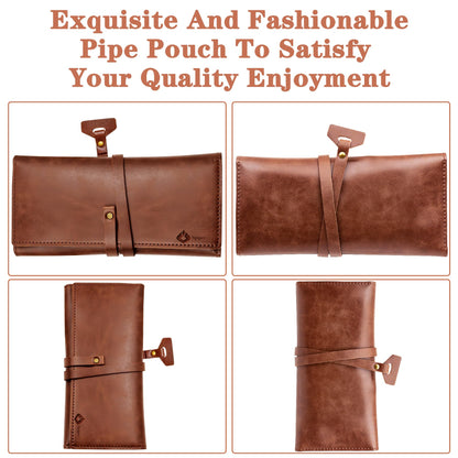 SPIPER PU Leather Tobacco Pipe Bag, Contains Up to 7 Pouches With Different Functions， Handmade Pipe Tool Pouch, Portable Tobacco Bag, Smell Poof Pouch, Great Gift (Brown)