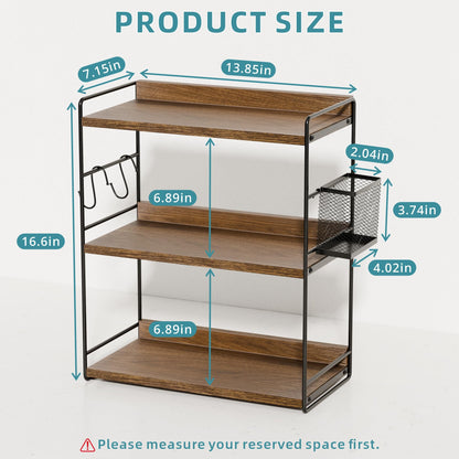 Naeqieo 3-Tier Bathroom Counter Organizer with Basket, Vanity Organizer Counter Shelf for Skincare & Makeup Storage, Wood Countertop Organizers for Kitchen, Bathroom, Dresser (Brown)