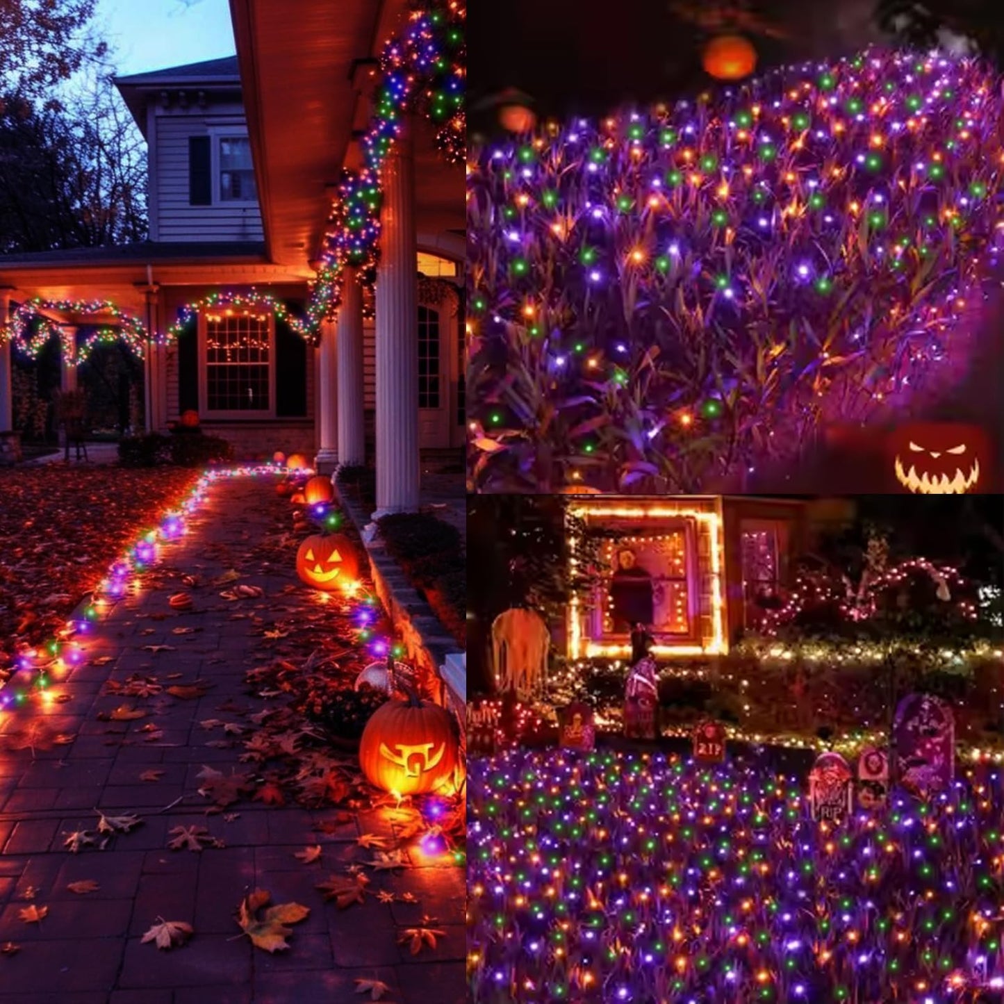 LAMPHOME 33ft Halloween Decorative Mini Lights, 100 LED Brown Wire Fairy Starry String Lights Plug in, 16Lighting Modes for Halloween Outdoor Party Decoration (Orange/Purple/Green)