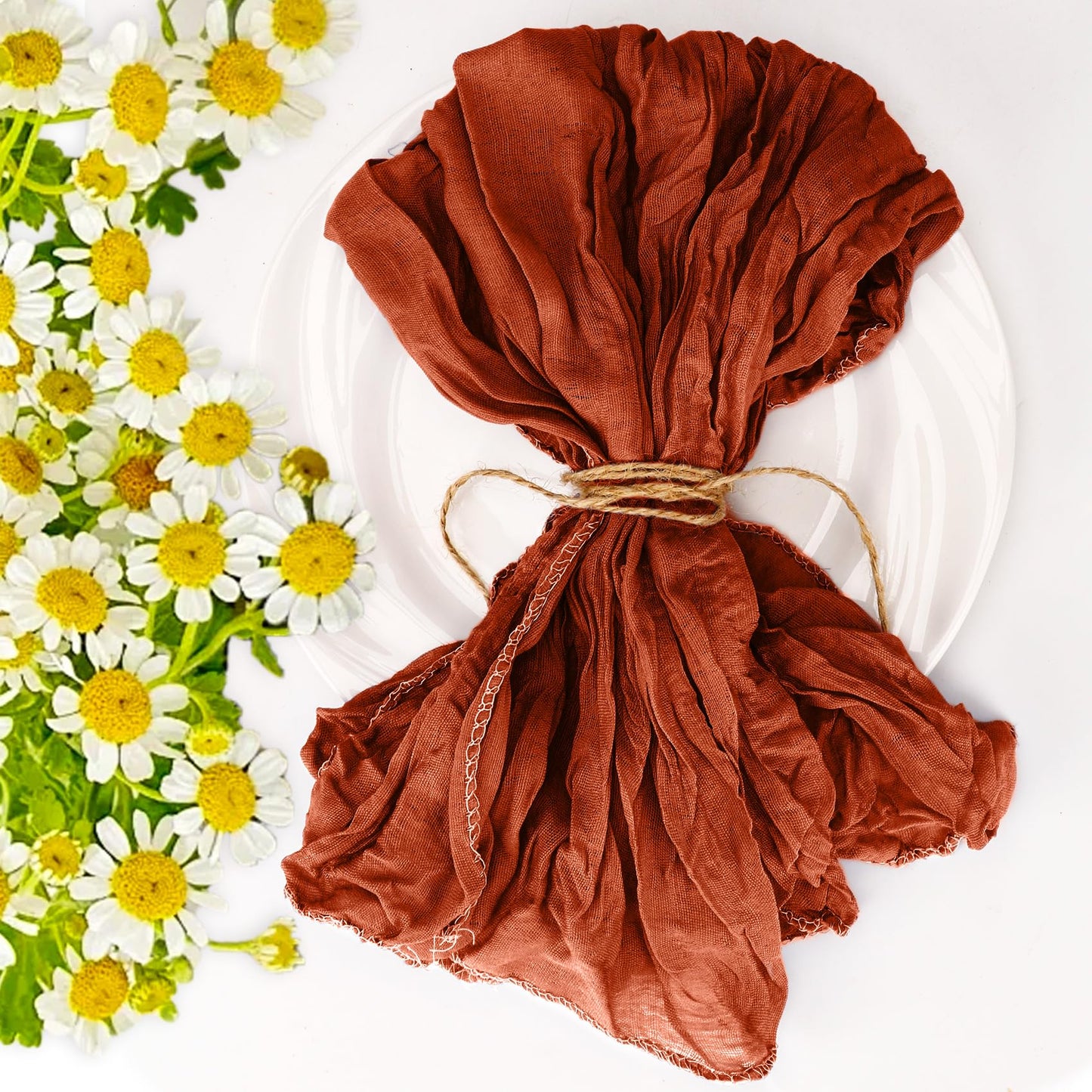 Cupuamon 50 Pack Cheesecloth Napkins 20x20 Inch Dinner Table Napkins Boho Washable Rustic Gauze Napkins Bulk for Wedding Bridal Baby Shower Party Decor (Terracotta)