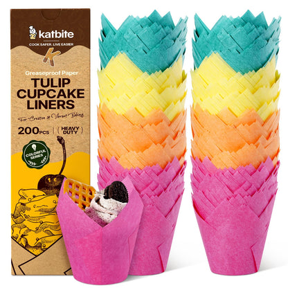 Katbite Tulip Cupcake Liners 200PCS, Muffin Liners Baking Cups, Cupcake Wrapper for Party, Wedding, Birthday