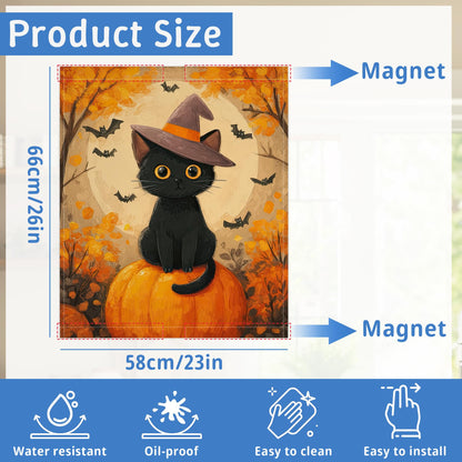 Magnetic Dishwasher Cover for Kitchen Decor Halloween Pumpkin,Washable Removable Black Cat Bat Front Panel Appliance Cover,23 x 26 Inch