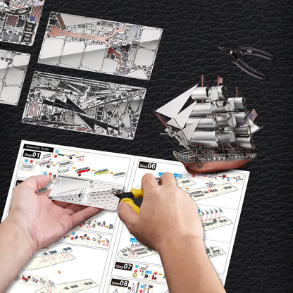 Piececool 3D Metal Puzzles, USS Constitution Sailing Boat Models for Adults Sailing Frigate Warship Sailboat Ship Model Building Kits Hobby Crafts for Adults Creative Gift Ideas Birthday Christmas