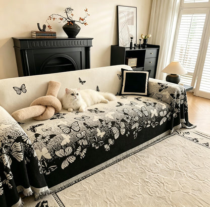 UWWGKK Chenille Couch Cover Reversible Butterfly Pattern Large Sofa Blanket