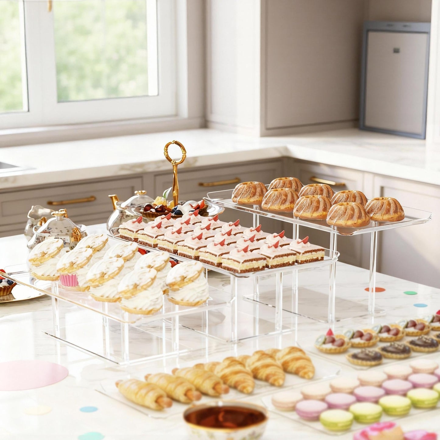HeiMma 3 Pack Dessert Table Display Set, Clear Acrylic Desert Stands Buffet Risers for Cupcakes Dessert Pastry Food Treat Tier Cookie Dessert Platter Serving Trays Stand for Wedding Birthday Party