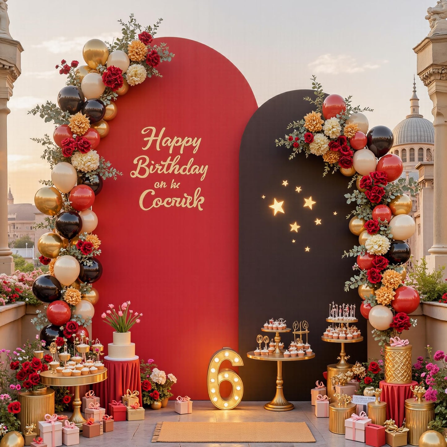 Black Red Arch Cover 2 Set-7.2 and 6ft Arch Backdrop Cover Spandex Wedding Arch Stand Covers for Birthday Party Baby Shower Retirement Graduation Banquet Halloween Photo Background Decorations