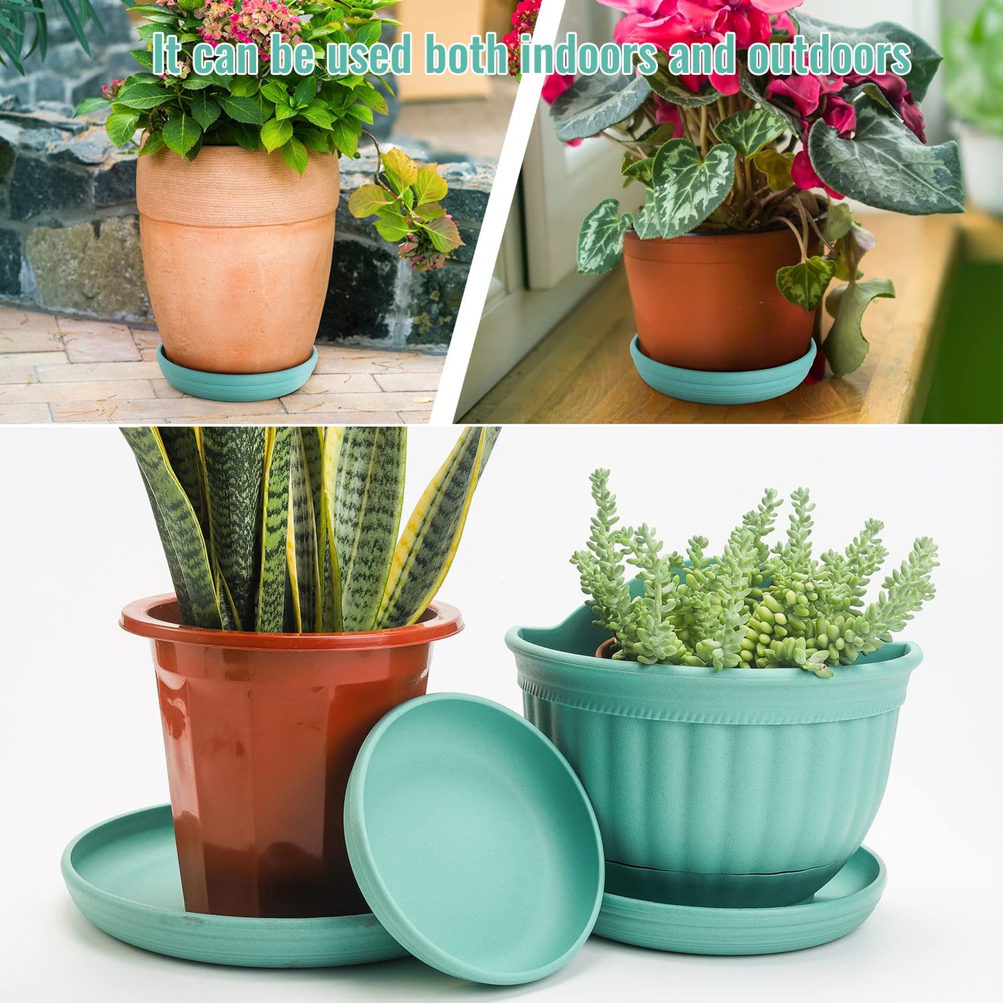 Sungmor Plastic Plant Saucer Drip Trays - Set of 3 (6.8" & 9.2" & 11.5") Emerald Green Plant Pot Saucers Plate - Round Flowerpot Drip Tray for Indoor & Outdoor Potted Plants