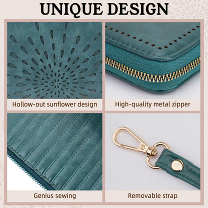APHISON Wallet Women Large Capacity Clutch Purse For Ladies Card Holder RFID Wristlet Phone Zipper Coin Travel Pocket