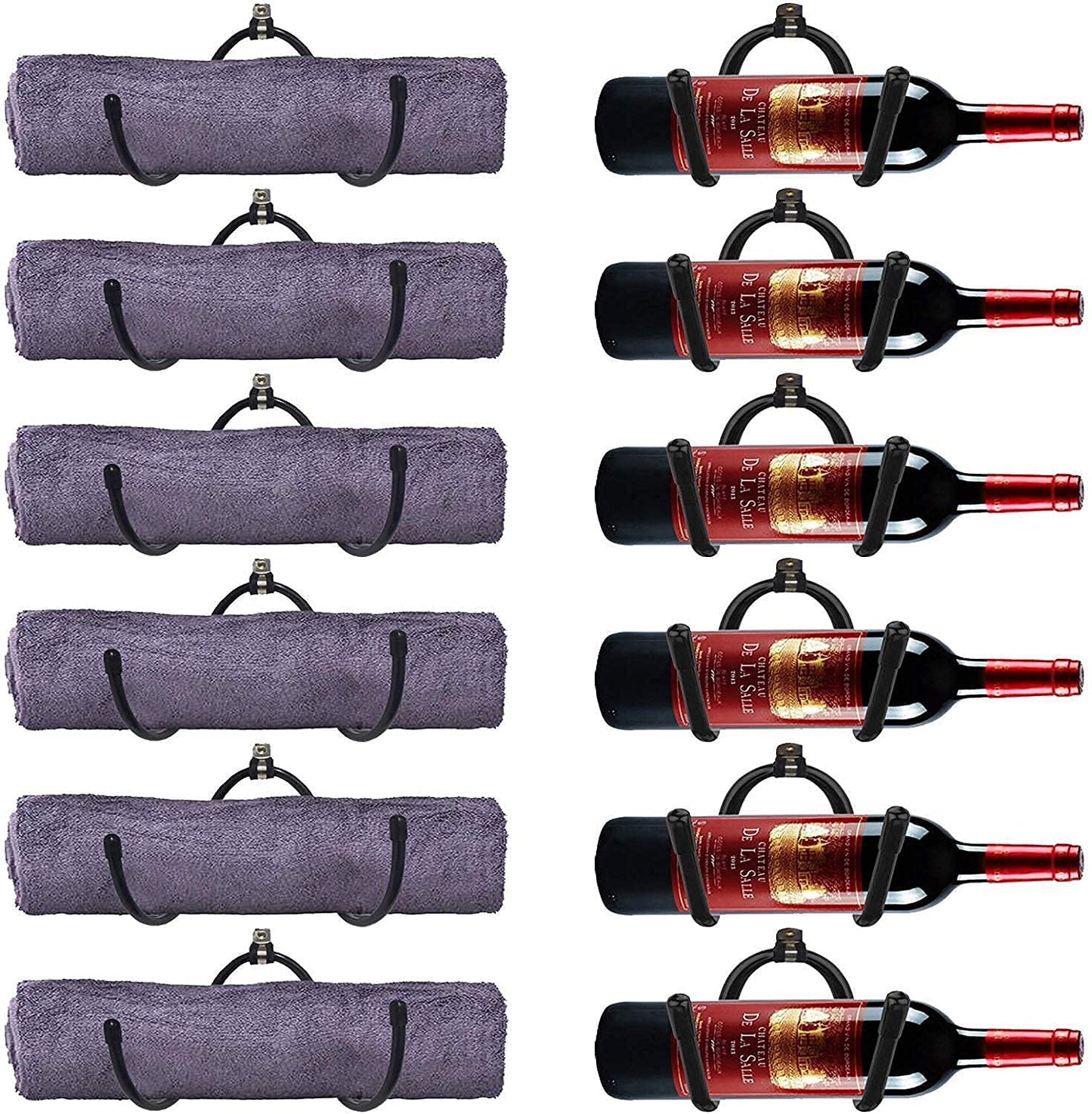 Pmsanzay Wine Wall Holder, 6 Pack Wall Mounted Wine Rack, Wine Bottle Display Holder Organizer for Wine Storage Wall Wine Theme Decor, Black (Horizontal Style)