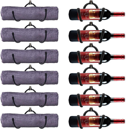 Pmsanzay Wine Wall Holder, 6 Pack Wall Mounted Wine Rack, Wine Bottle Display Holder Organizer for Wine Storage Wall Wine Theme Decor, Black (Horizontal Style)