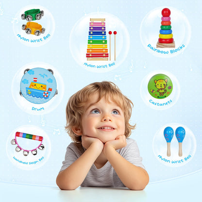 Kids Musical Instruments for Toddlers,Baby Musical Toys for Toddlers,Christmas Kids Gifts,First Birthday Gifts for Boys Girls,Kids Xylophone,Maracas for Baby,Wooden Instruments Toddler Toys with Bag
