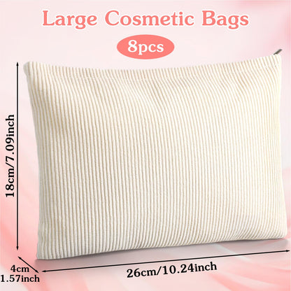 HOFURME 8 Pcs Cosmetic Bags for Women Makeup Bag for Purse Small Corduroy Makeup Pouch Travel Make Up Bag with Zipper Toiletry Bag Organizer (10.24 x 1.57 x 7.09 Inch)