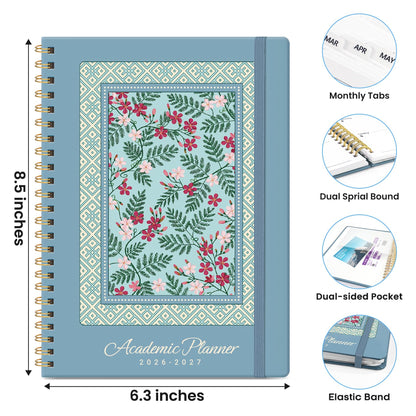 Academic Planner 2026-2027, Monthly and Weekly Calendar Planner, July 2026 - June 2027, Pretty Hardcover Teacher Student Planning Agenda Book with Tabs, Fit for School Office Supplies, 6.3" x 8.5", Spring Lattice