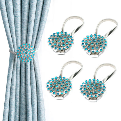 4 Packs Curtain Magnetic Buckle Spring Window Decoration Curtain Tie Rope for Home Office Decoration (Peacock Blue)