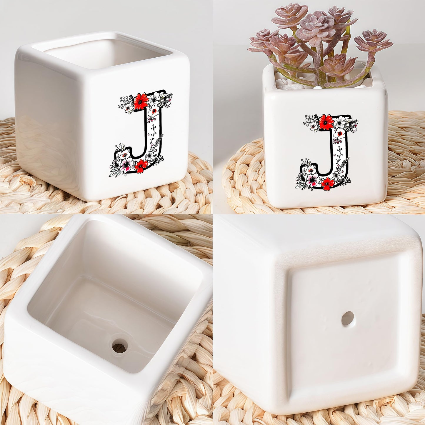BJDAMAI Succulent Planter Flower Plant Pot Small, Personalized Cute Cool Novelty Mini Practical Trendy Tiny Artsy Western Country Gifts (Letter J)