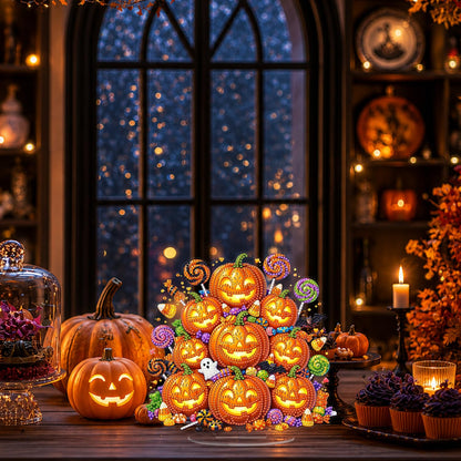 Eiflow Tabletop Diamond Art Kit for Adults Halloween, DIY Table Top Diamond Art Painting with Stand, Acrylic Stand Up Gem Painting Desktop Board Kit (Pumpkins)