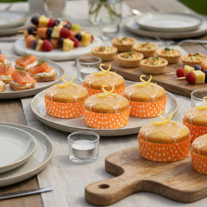 Restaurantware Panificio 4 Ounce Baking Cups 200 Ridged Cupcake Liners - Oven-Ready Freezable Orange Paper Muffin Cases Disposable Polka-Dotted For Wedding Parties Baby Showers