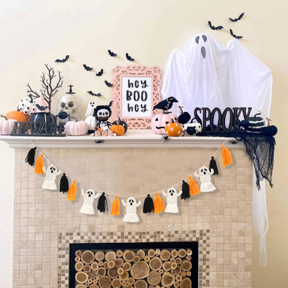 Halloween Ghosts Garland - Macrame Halloween Decor, Halloween Party Decor, Halloween Ghosts Hanging Decorations, Halloween Ghosts Tassel Banner Decor
