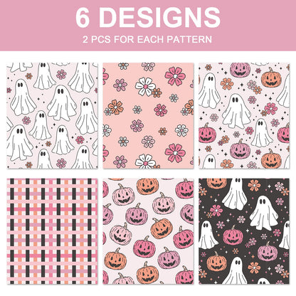 12 Sheets Halloween Wrapping Paper - Not Roll - Pink White Ghost Pumpkin Gift Wrap Paper Folded Flat Cute Art Paper for DIY Crafts, 19.7 x 27.6 Inch