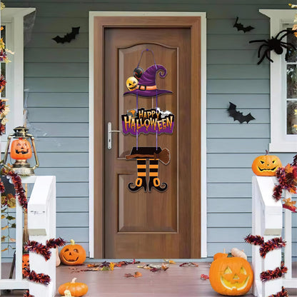 CAMATET Halloween Metal Pumpkin Yard Stakes, Stackable Pumpkin Signs Garden Stake with Witch Door Hanging, Outdoor Halloween Decorations for Lawn Party (Set of 3, Style A)