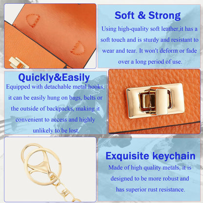 Mini Luxury Backpack Keychain for Women, Small Leather Change Pouch Coin Purse with Detachable Key Ring - Stylish Accessory for Keys, Earbuds, Lipstick (orange)