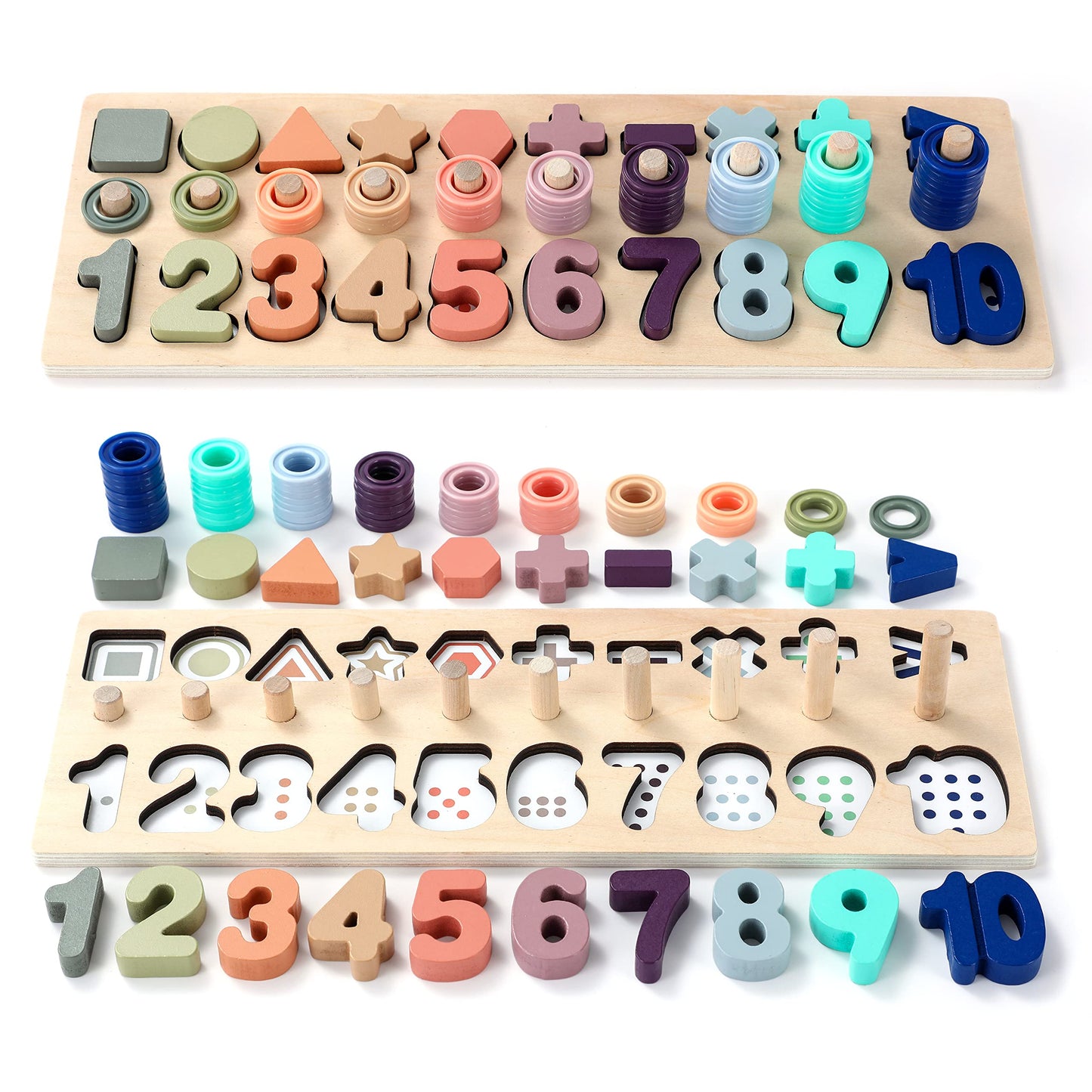 GeroCrew Toddler Montessori Toys Teaches Number, Counting, Math, Stacking Fun Preschool Learning Activates for Boy and Girl | Year Old Boy Gifts and Beyond! (Macaron)