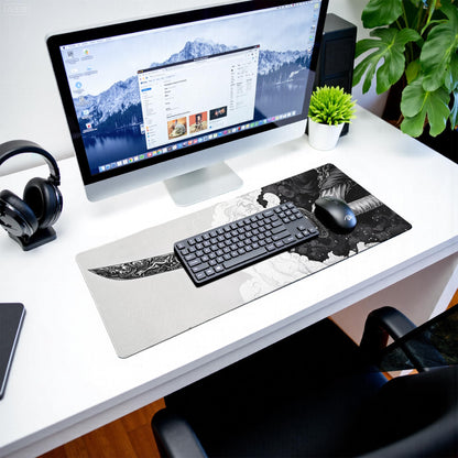 Katana Gaming Mouse Pad 31.5x11.8 Inch Large Black Long Extended Pads Big Mousepad Large Non-Slip Rubber Base Waterproof Big Keyboard Mat with Stitched Edges for PC Computer Laptop and Office