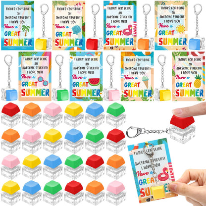 Seenelling 24 Set End of The School Year Gifts for Students Keyboard Fidget Clicker Keychain with Cards and Twist Ties Summer 2026 Graduation Party Favors for Last Day of School Gifts Prizes