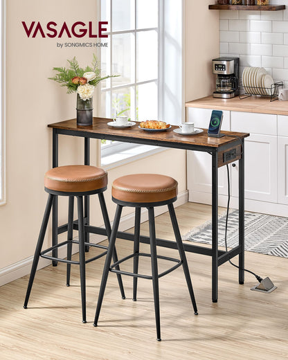 VASAGLE Bar Table, Narrow Long Kitchen Dining Table with Charging Station, Sturdy Metal Frame, Industrial, 15.7 x 47.2 x 35.4 Inches, Rustic Brown and Ink Black ULBT121K01