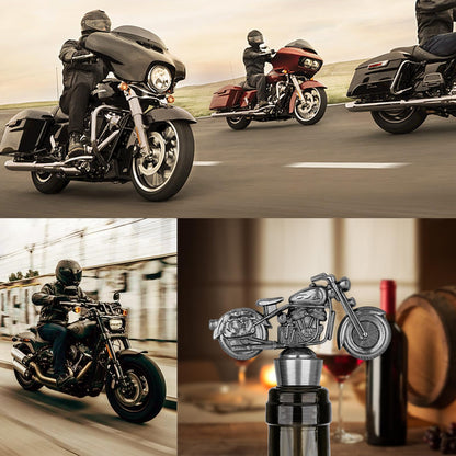 LKKCHER Motorcycle Wine Stopper, Motorbike Wine Gifts Father Day Gifts Christmas Gifts Birthday Gifts for Men Bikers, Bottle Stoppers for Wine Champagne, Dark Silver with Gift Box