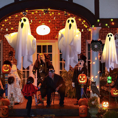 TUSAUW 3Packs Halloween Light Up Hanging Ghost Halloween Ghost Decorations with LED Light Spooky Ghost Ornaments for Home Tree Garden Yard Party Décor and Holiday Decorations(White)