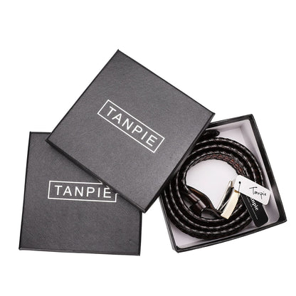 Tanpie Men's Braided Belt Leather Woven Fashion Strap for Jeans Brown Large