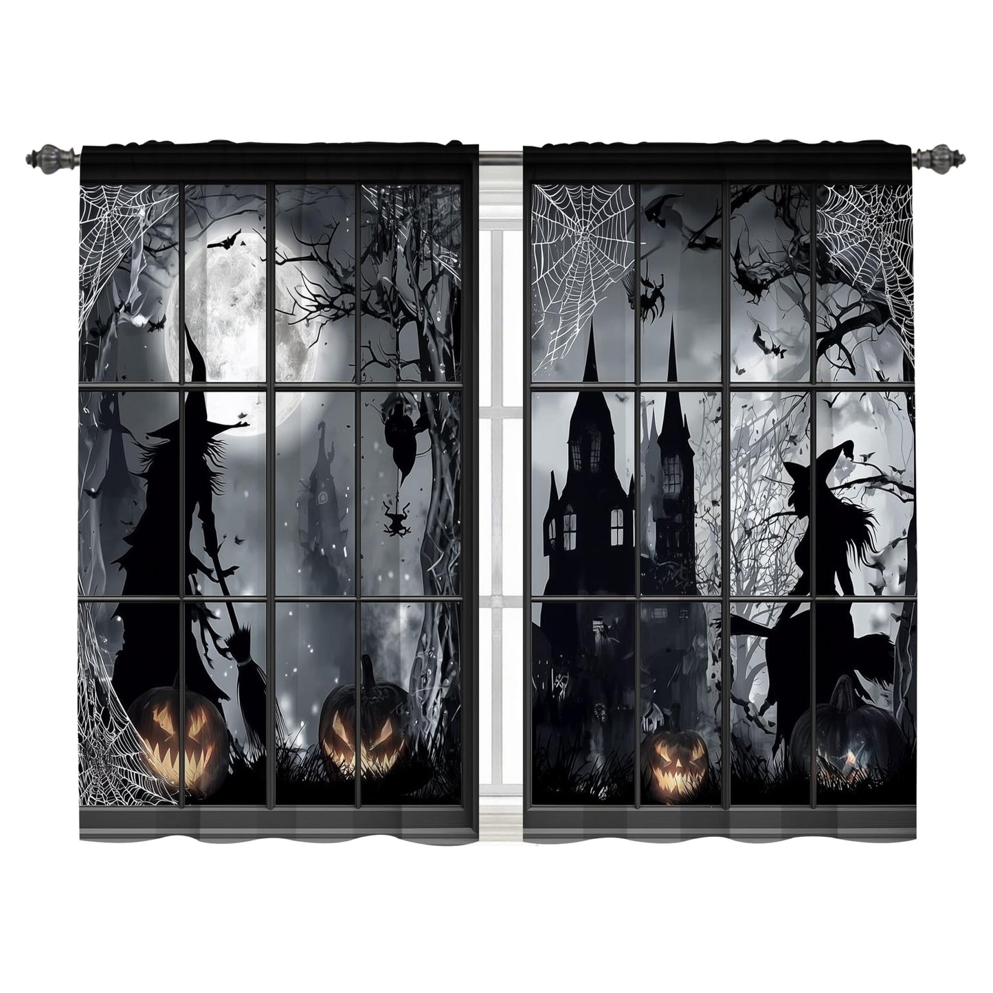 Worltoldb Halloween Witch Kitchen Curtains Cafe Curtains for Bathroom Dining Room Living Room Pocket Window Drapes 2 Panels Set 28"x36"