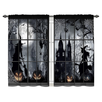 Worltoldb Halloween Witch Kitchen Curtains Cafe Curtains for Bathroom Dining Room Living Room Pocket Window Drapes 2 Panels Set 28"x36"