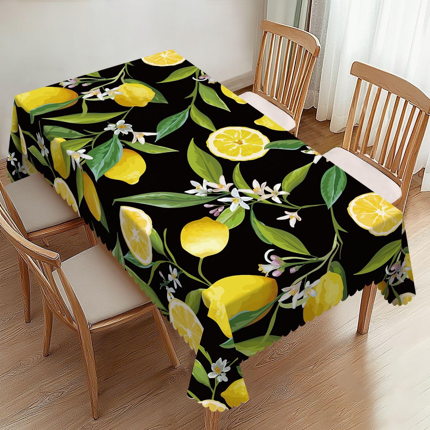 ZYPHORIEL Lemon Fruits Floral Rectangle Tablecloths Black Lemon Table Cloths Dacorative Kitchen Dining Tablecloth for Rectangular Tables,Washable Table Cover for Party 54 x 72 Inch