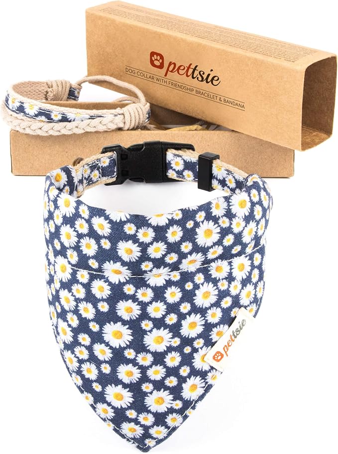 Pettsie Hemp Dog Bandana Collar & Matching Owner Friendship Bracelet | Adjustable, Durable Hemp, Soft & Comfortable, Secure D-Ring, Matching Friendship Bracelet, Blue