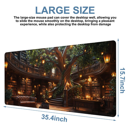 NITAHHHY Large Mouse Pad Old Library Gaming Desk Pad Computer Keyboard Non-Slip Waterproof Mouse Mat with Rubber Base and Stitched Edges Entertainment Office Writing Desk Mat 35.4 x 15.7 Inches