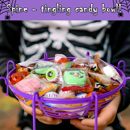 6 Pcs 11Inch Halloween Candy Bowl Set, Spider Web Design, 3 with legs & 3 without, Black/Orange/Purple—Haunted House Table Decor, Trick-or-Treat, Party Supplies, Eye-catching even without candies