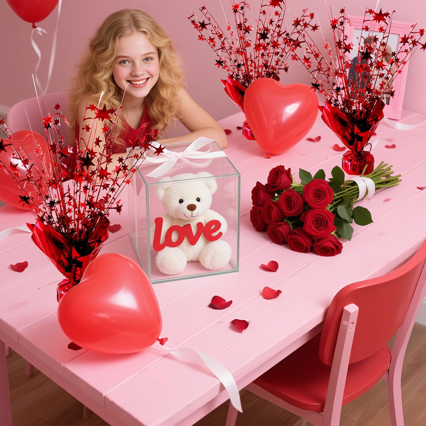 FUBININA 6 Pack Valentine's Day Table Centerpieces Metallic Red Foil Spray Centerpiece Star Table Decoration Burst for Birthday Wedding Memorial Christmas Anniversary Nye Party Supplies Decor