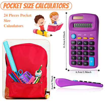 Copkim 24 Pack Student Mini Calculator for Classroom, 8-Digit Display Dual Powered Handheld Math Tools for Teachers, School Supplies and Classroom Rewards, Compact Design(Purple)